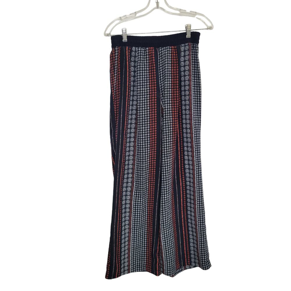 Sanctuary Wide Leg Summer Pants Navy Geometric Print Elastic Waist Women Small